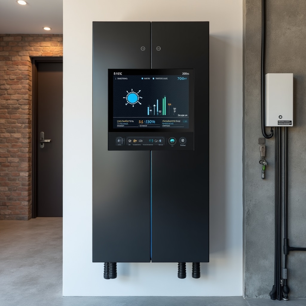Residential battery storage cabinet with modern design and monitoring display